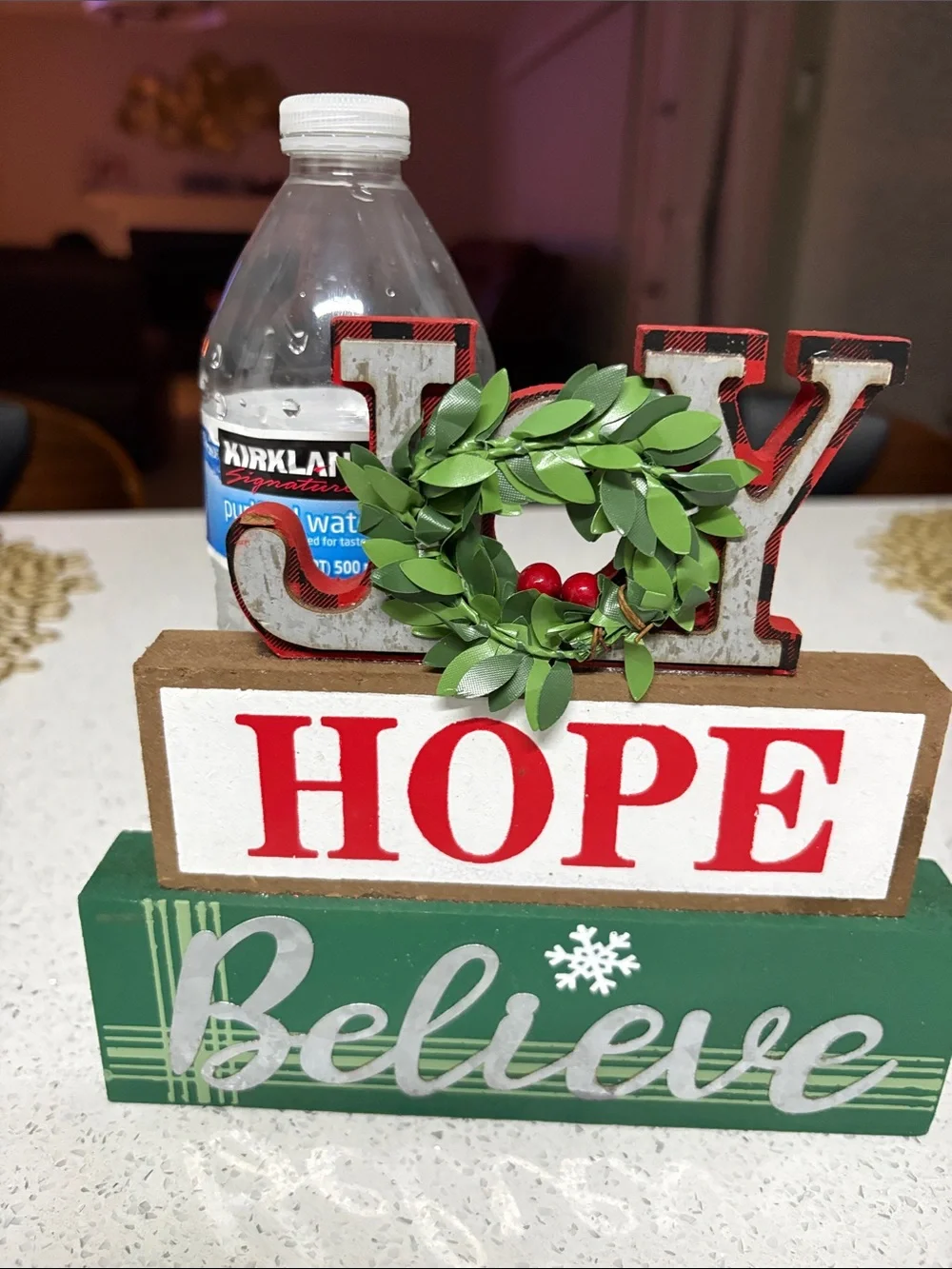 Holiday 'Joy Hope Believe' Wooden Stacked Sign - Green, Red, White